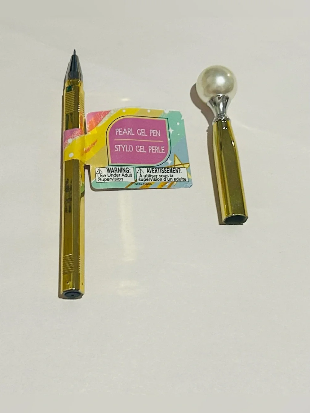New 6 Pearl Gel Pens Gold Bottoms Pearl on Top Blue Ink Pen